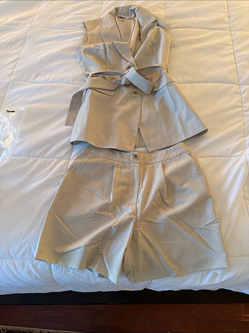ASOS Cream Tailored High-Waist Dress Shorts with Waist Tie Vest